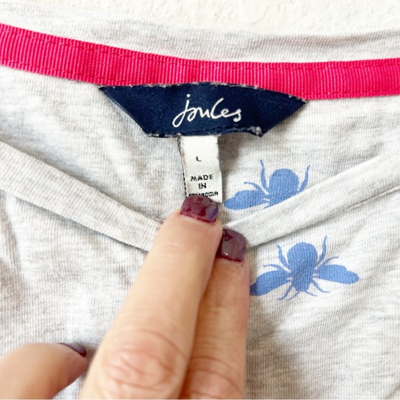 Joules Gray Dreamley Bee Print Long Sleeve & Joggers Jersey Pajama Set Sz L - Picture 9 of 16